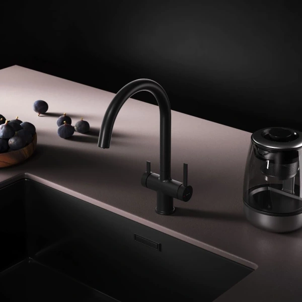 смеситель для кухни am.pm func f8f07722 coolstart, с подключением к фильтру, черный матовый