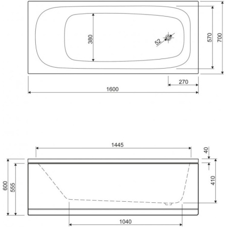 акриловая ванна 160x70 cezares eco eco-160-70-41-w37