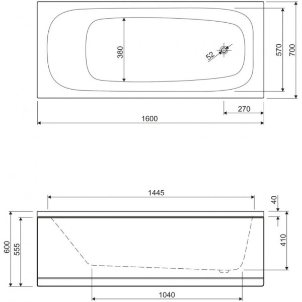 акриловая ванна 160x70 cezares eco eco-160-70-41-w37