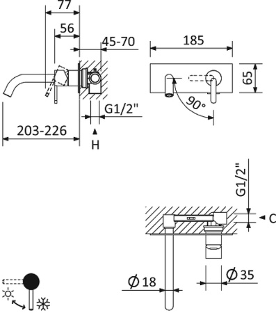 смеситель для раковины cezares leaf leaf-bli1-l-01-w0 хром