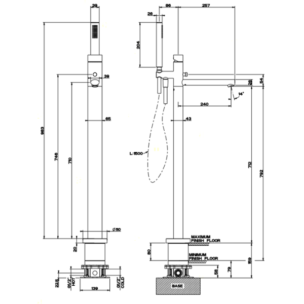 смеситель для ванны gessi ovale 24964#031 напольный