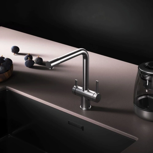 смеситель для кухни am.pm func f8f05711 coolstart, с подключением к фильтру, сатин