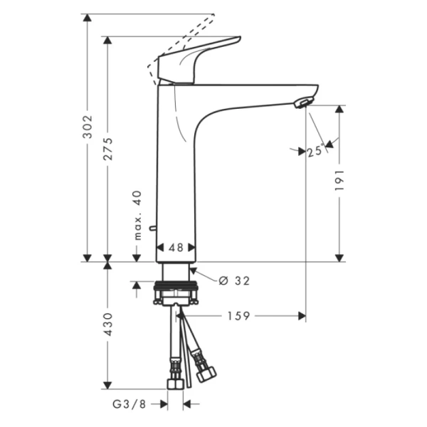 смеситель для раковины 190, с донным клапаном hansgrohe focus 31608000