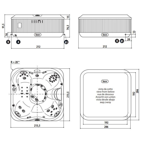 минибассейн jacuzzi j335 zp12zd0ew4t 214х214х94 см отдельностоящий с внеш. панель modern hardwoo/акрил platinum