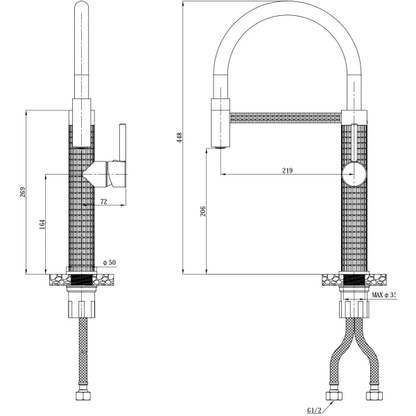 смеситель для кухни esko k51b с гибким изливом, черный матовый