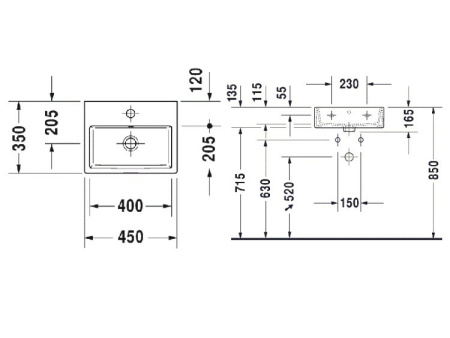 раковина подвесная duravit vero air 45 см 0724450027