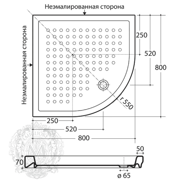 керамический душевой поддон migliore 80х80 ml.pda-28.390.bi белый