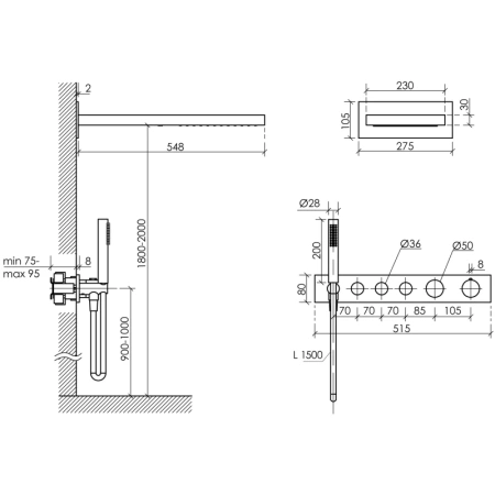 душевой комплект sancos linn sc9023mb 230 мм, с термостатом, черный матовый
