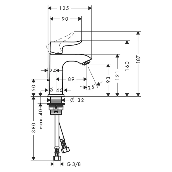 смеситель для раковины 100 с донным клапаном hansgrohe metris 31088000