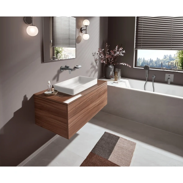 смеситель для раковины hansgrohe vivenis 75050340 встраиваемый, с выпуском, черный хром матовый