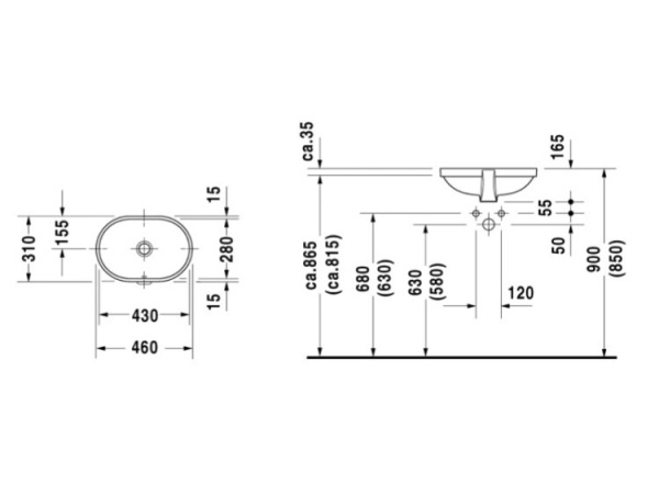 раковина встраиваемая 43 см duravit foster 03364300001