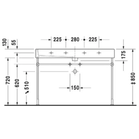 раковина накладная/подвесная duravit vero 120 см, 0454120000