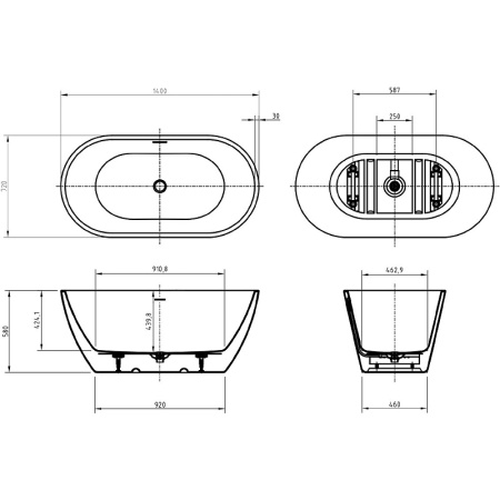 ванна акриловая отдельностоящая belbagno uno bb701-1400-720-k