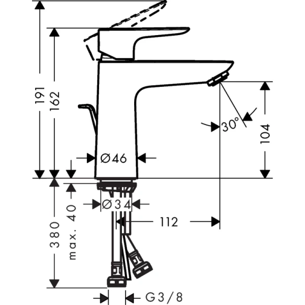 смеситель для раковины с донным клапаном hansgrohe talis e 71710670