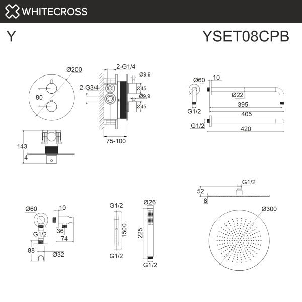 термостатическая душевая система скрытого монтажа whitecross y yset08cpb брашированная медь