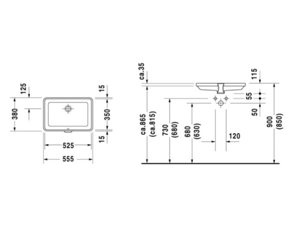 раковина встраиваемая 52.5 см duravit 2nd floor 03165300001