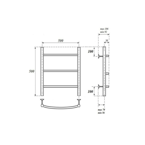 полотенцесушитель point афина п3 pn04155 водяной, 50x50 см, хром