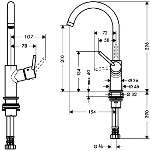 смеситель для раковины 210, с донным клапаном push-open hansgrohe talis s2 32082000