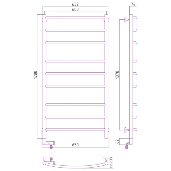 электрический полотенцесушитель сунержа галант 2.0 1200x600 l 31-5200-1260 черный матовый