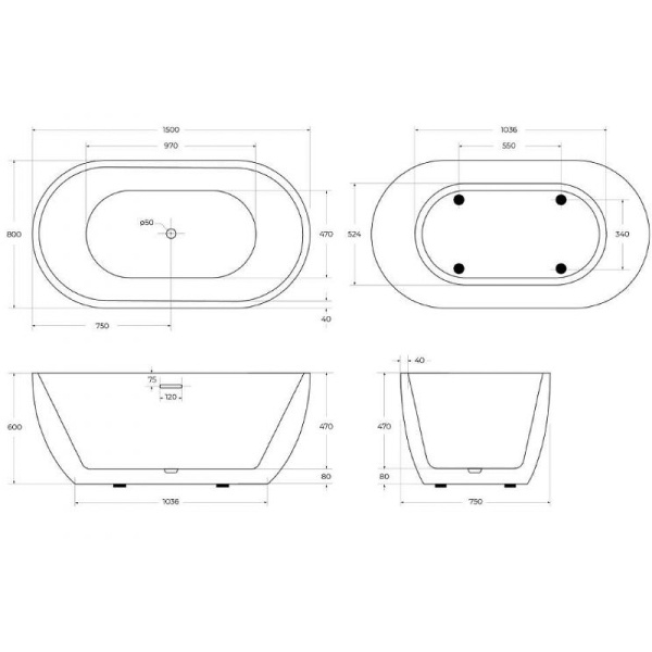 акриловая ванна belbagno bb70-1500-800