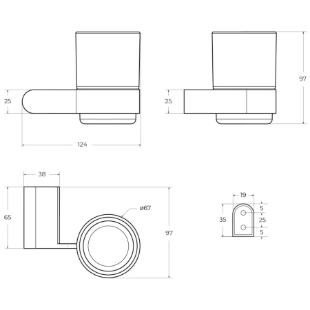 стакан для зубных щеток cezares stylus stylus-tums-in настенный, сатин