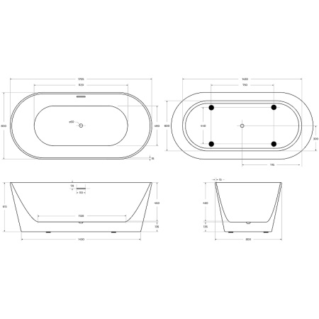 акриловая ванна belbagno 170x80 bb416-1700-800 без гидромассажа