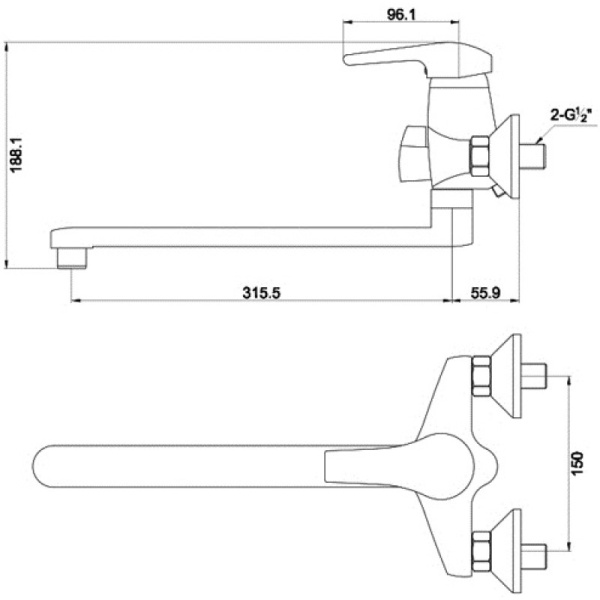 смеситель для ванны timo classic 0045y-cr chrome