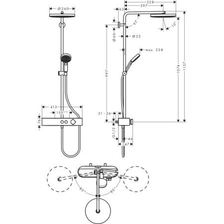 душевая система hansgrohe pulsify showerpipe 260 1jet 24220670