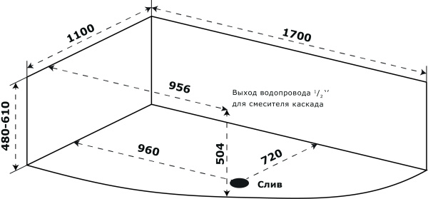 акриловая ванна azario микона170х110 правая