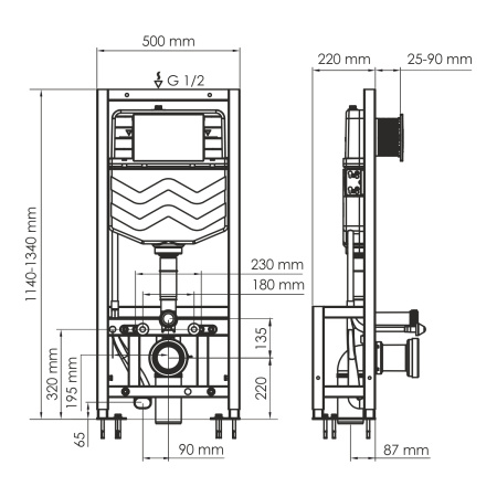 система инсталляции для унитазов wasserkraft dill 61tlt.010.me.mb03 с кнопкой смыва, цвет черный матовый