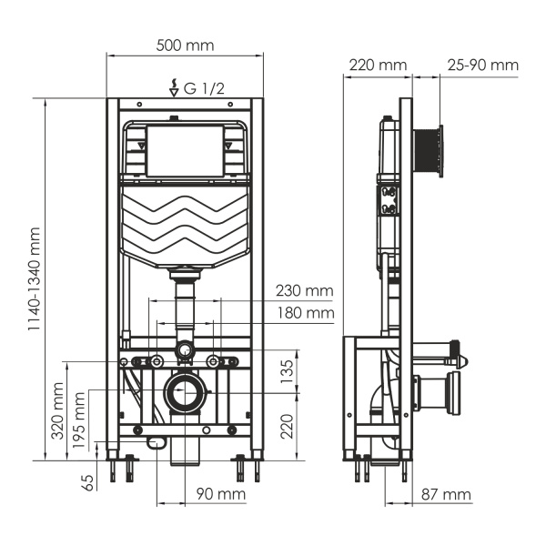 система инсталляции для унитазов wasserkraft dill 61tlt.010.me.bn02 с панелью смыва, цвет никель