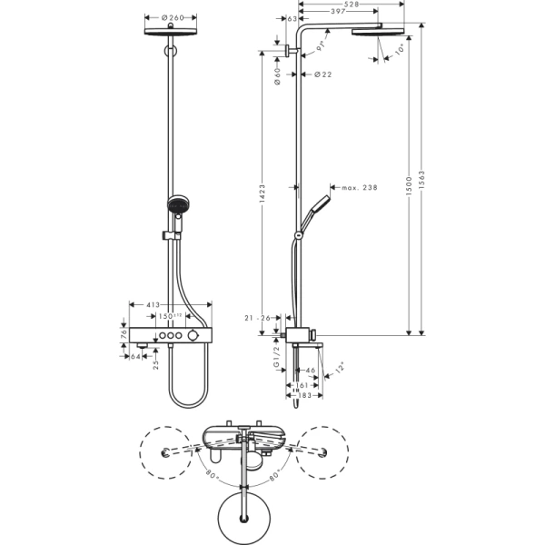 душевая система hansgrohe pulsify showerpipe 260 1jet 24230000