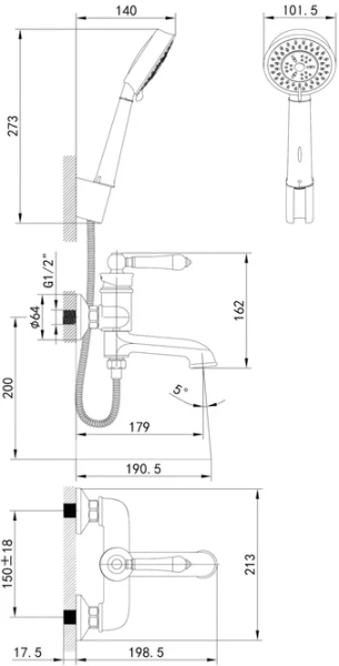 смеситель для ванны с душем iddis oxford oxfsb02i02