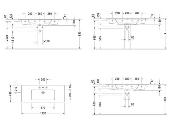 раковина полувстраиваемая 123 см duravit me by starc 2336120060