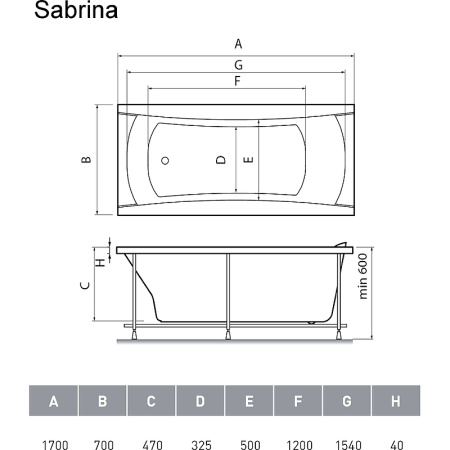 акриловая ванна relisan sabrina 170x70 гл000024804