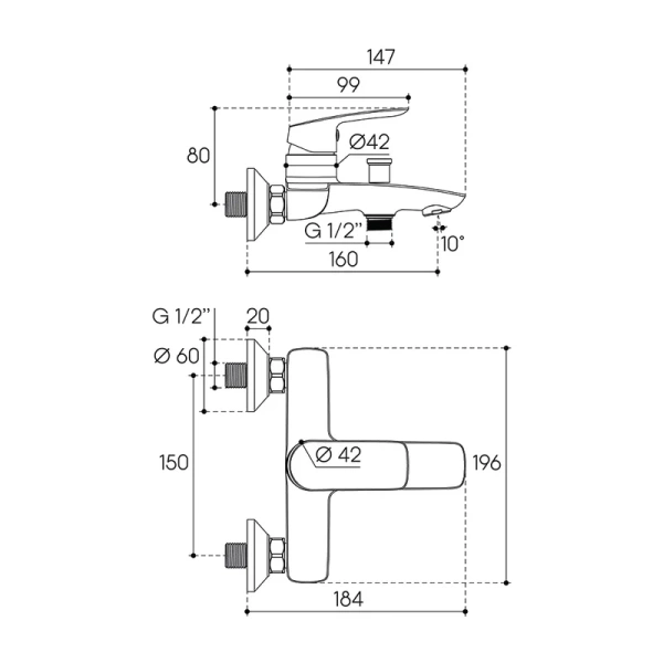 смеситель для ванны с душем aqueduto suave sua0600 хром