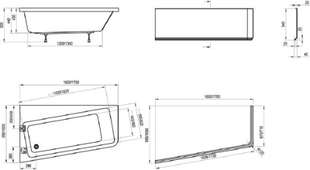 акриловая ванна ravak 10° 160x95 l c831000000