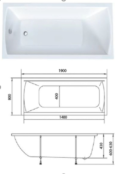 акриловая ванна marka one modern 190х80 ц0000013665 без гидромассажа