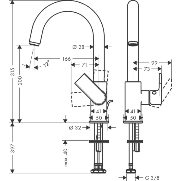 смеситель для раковины с донным клапаном hansgrohe vernis shape 71564000