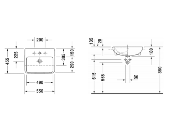 раковина полувстраиваемая duravit me by starc 50 см 03785500001