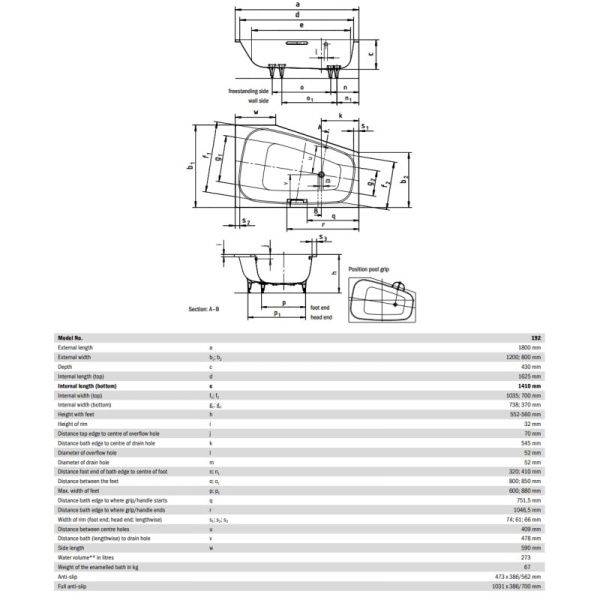 стальная ванна 180х120 см l kaldewei plaza duo 192 standard