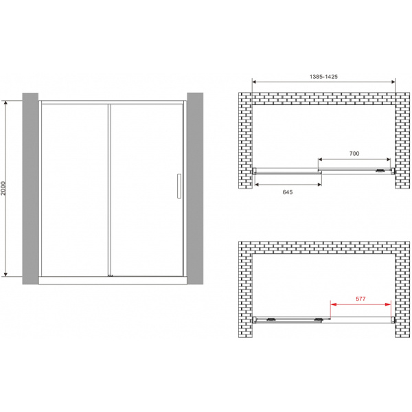 душевая дверь abber komfort 140 ag93140b профиль черный, стекло прозрачное