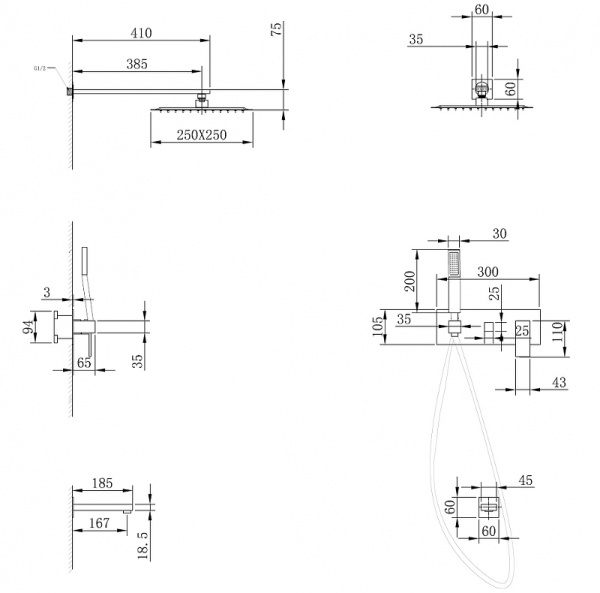 душевая система abber daheim af8217g скрытого монтажа с изливом, золото матовое