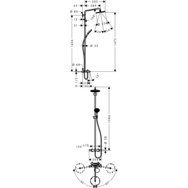 душевая система hansgrohe raindance select s 240 27117000