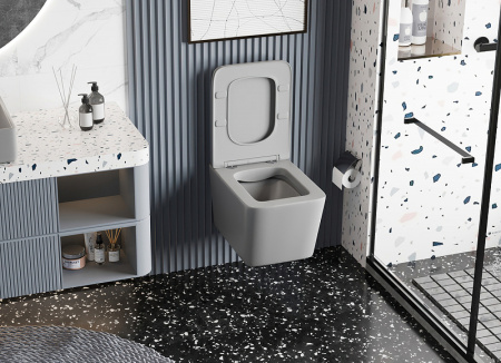 унитаз abber rechteck ac1201mg подвесной, с сиденьем микролифт, цвет серый матовый