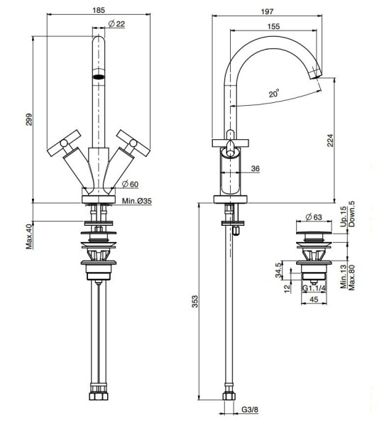 смеситель для раковины fima carlo frattini maxima f5311wcr