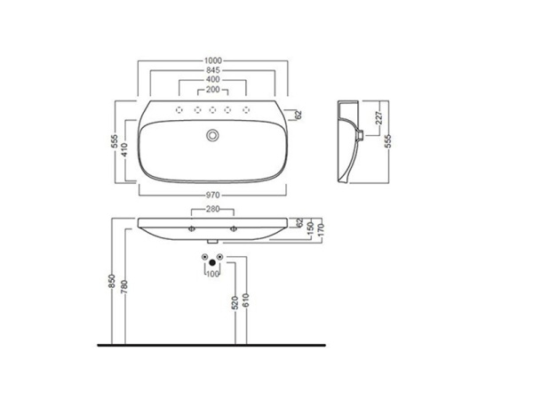 раковина hatria abito yxx901 100х54 см, подвесная, белая
