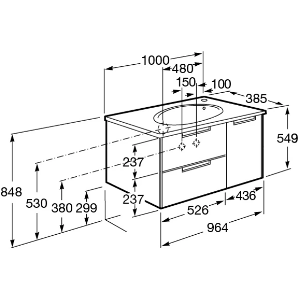 тумба с раковиной дуб верона 100 см roca etna 857302445 + 327009000