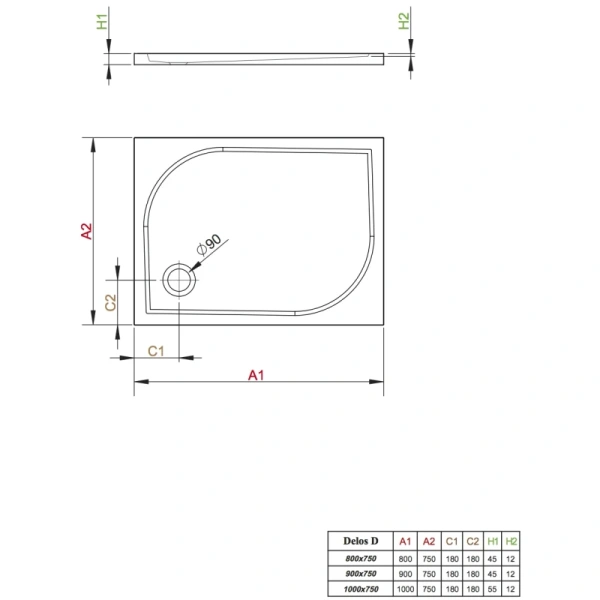 акриловый поддон 80x75 см radaway delos d 4d87545-03