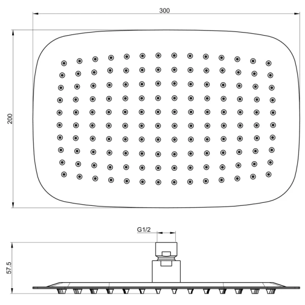 верхний душ wonzon & woghand ww-88dp03-mb 300x200 мм, черный матовый